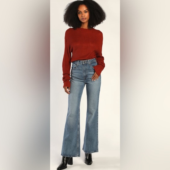 LULU'S Campfire Cozy Brick Red Cropped Sweater - Picture 3 of 11